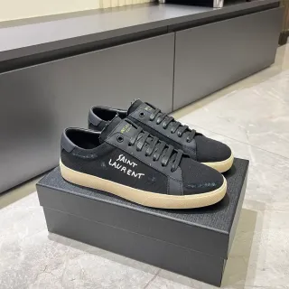 Saint Laurent Black Beige Canvas Upper Handwritten Logo Lifestyle Sneakers