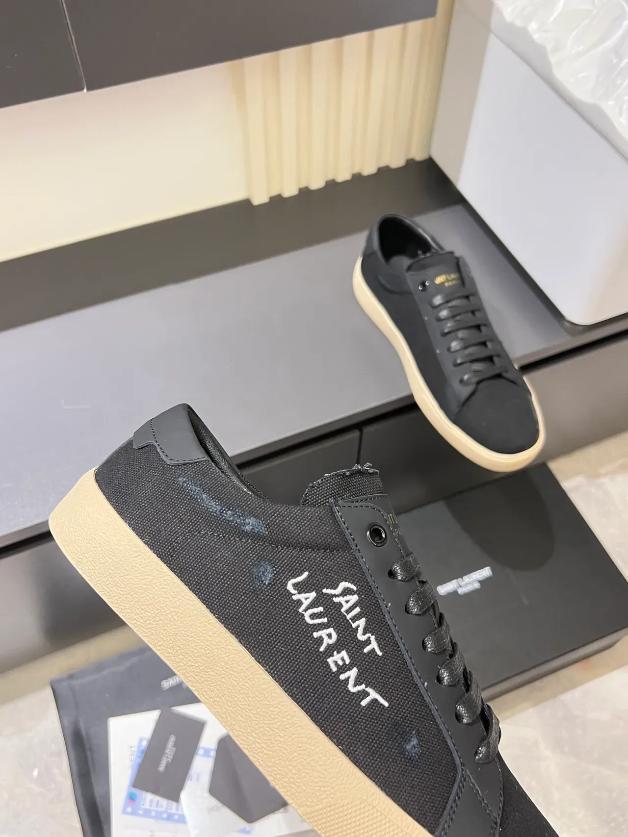Saint Laurent Black Beige Canvas Upper Handwritten Logo Lifestyle Sneakers 3