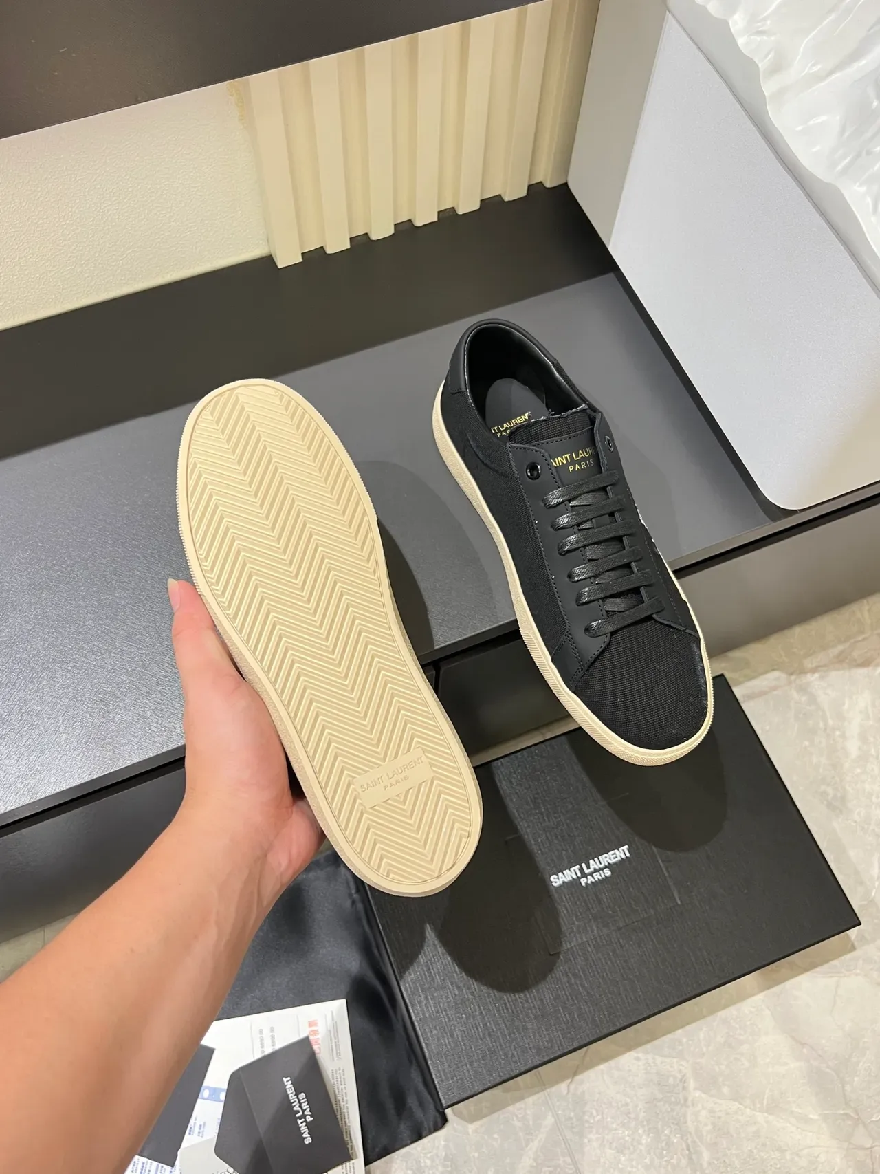 Saint Laurent Black Beige Canvas Upper Handwritten Logo Lifestyle Sneakers 4