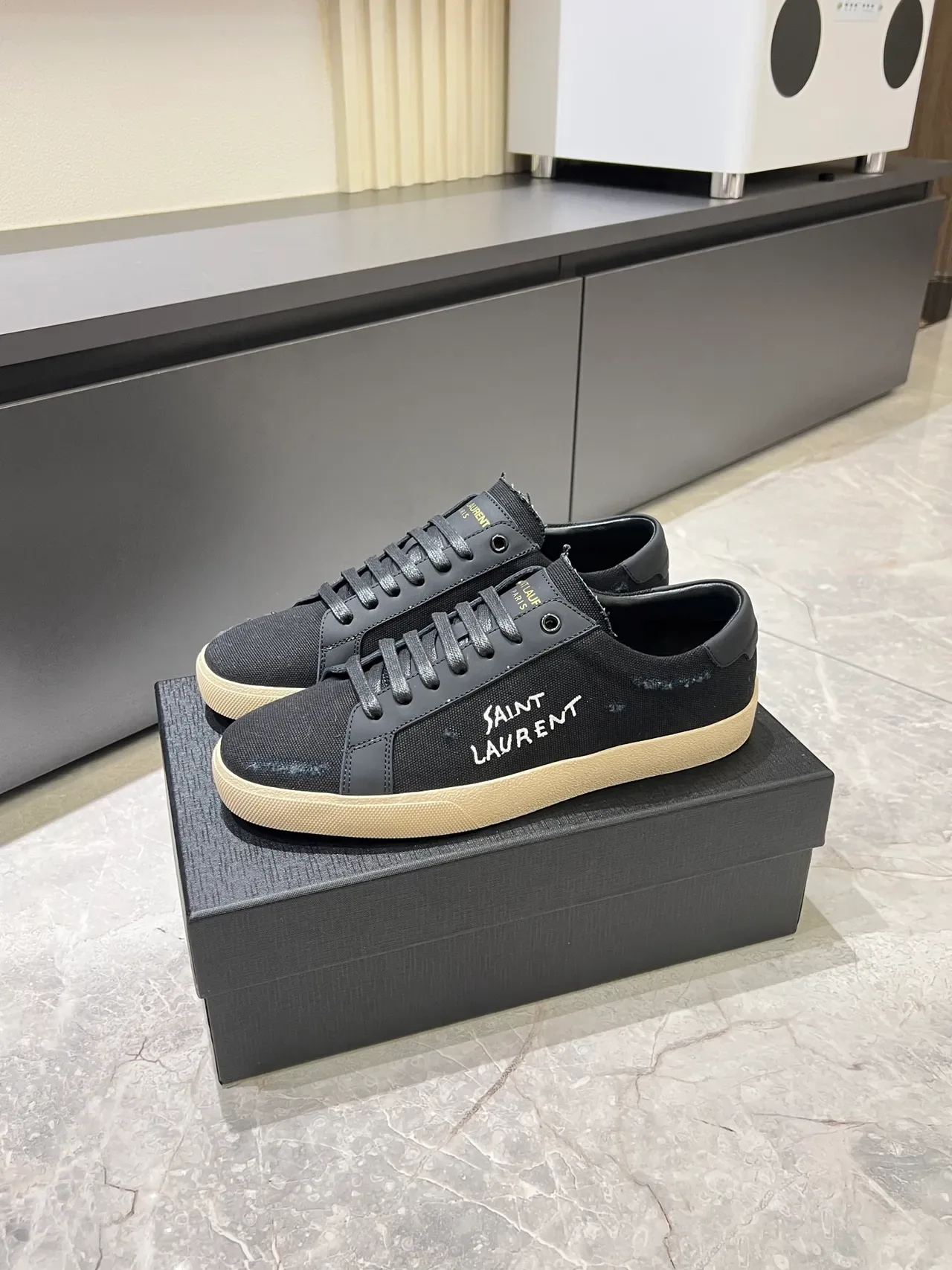 Saint Laurent Black Beige Canvas Upper Handwritten Logo Lifestyle Sneakers 5