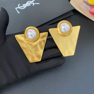Saint Laurent Geometric Inverted-Triangle Pearl Earrings