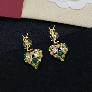 Saint Laurent Heart-Shaped Multi-Gemstone YSL Monogram Earrings
