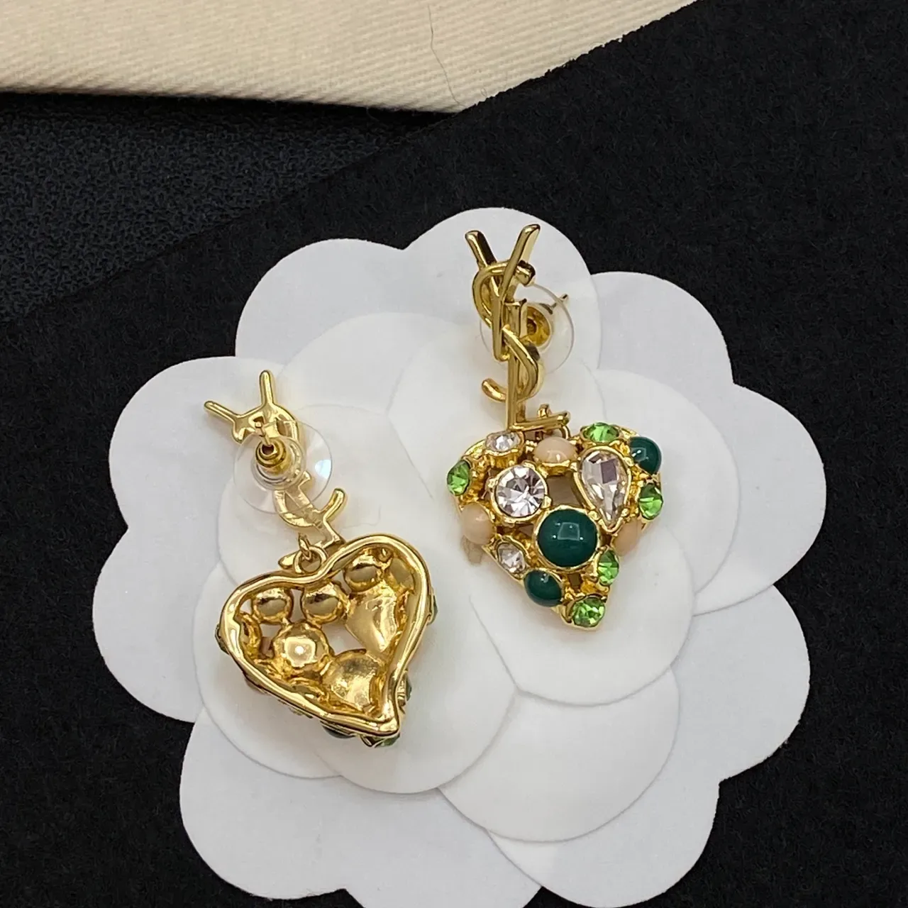 Saint Laurent Heart-Shaped Multi-Gemstone YSL Monogram Earrings 3