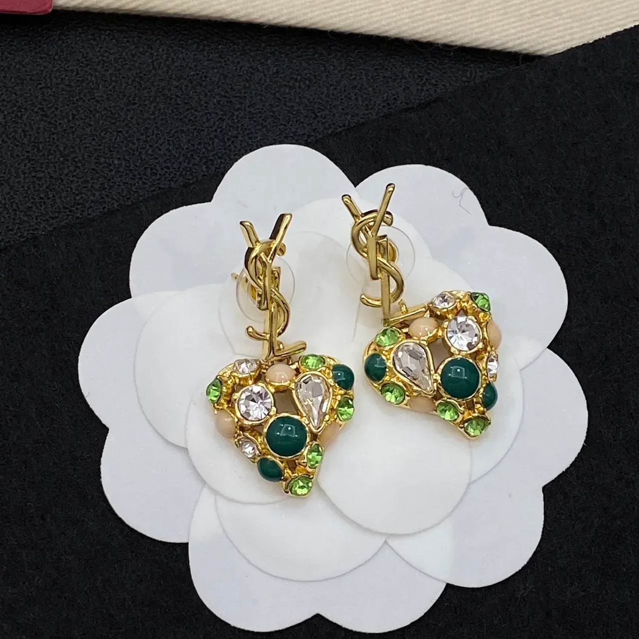 Saint Laurent Heart-Shaped Multi-Gemstone YSL Monogram Earrings 5