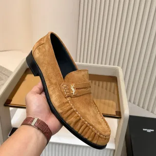 Saint Laurent Loafer Brown Black Suede Upper Pleated Vamp Loafer