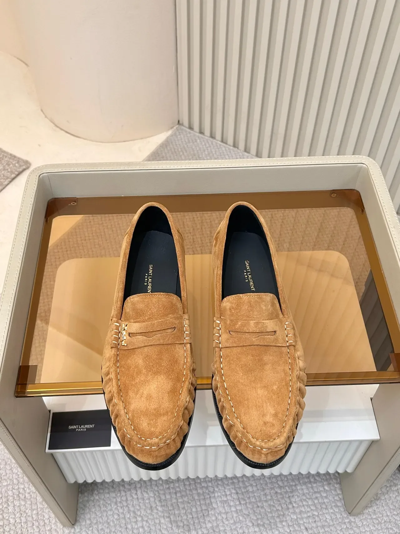 Saint Laurent Loafer Brown Black Suede Upper Pleated Vamp Loafer 5