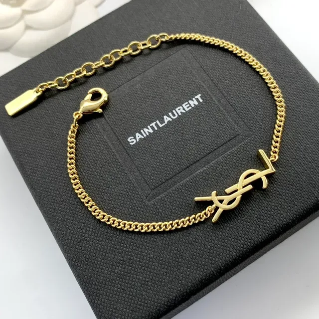 Saint Laurent Monogram Bracelet Chaîne Or et Argent 4