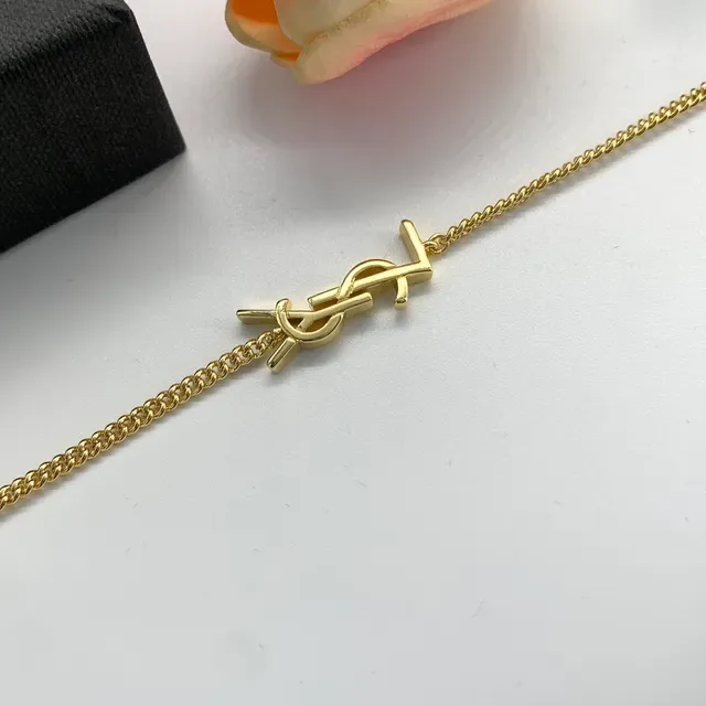 Saint Laurent Monogram Bracelet Chaîne Or et Argent 5