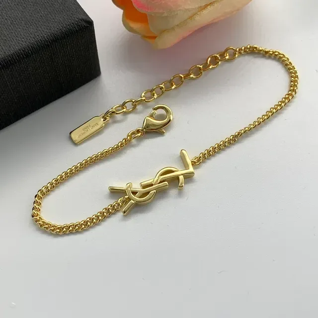 Saint Laurent Monogram Bracelet Chaîne Or et Argent 6