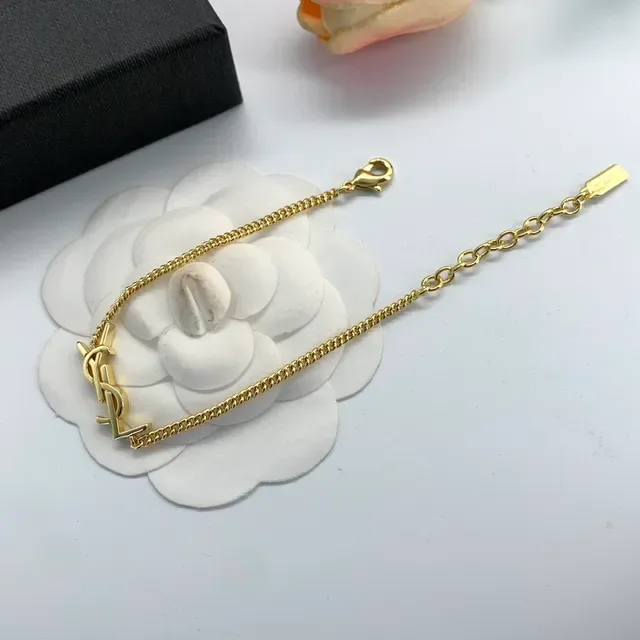 Saint Laurent Monogram Bracelet Chaîne Or et Argent 7