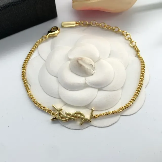 Saint Laurent Monogram Bracelet Chaîne Or et Argent 8