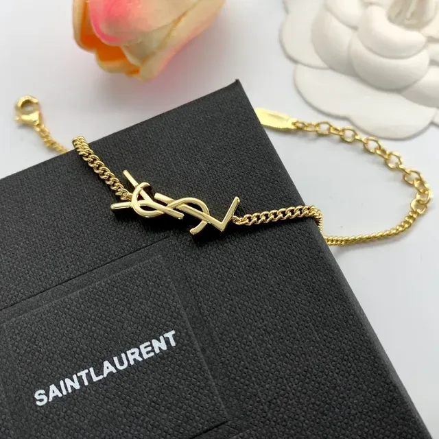 Saint Laurent Monogram Bracelet Chaîne Or et Argent 9