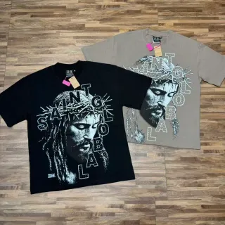 Saint Laurent Saint ग्राफिक प्रिंट काली टी-शर्ट