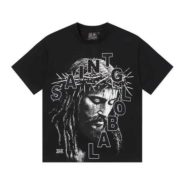 Saint Laurent Saint ग्राफिक प्रिंट काली टी-शर्ट 6