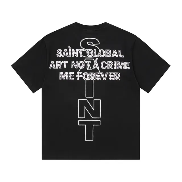 Saint Laurent Saint ग्राफिक प्रिंट काली टी-शर्ट 7