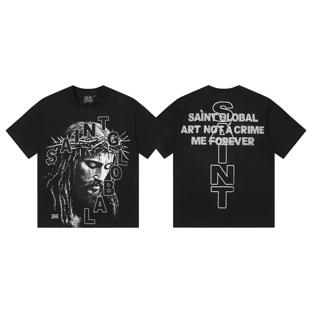Saint Laurent Saint ग्राफिक प्रिंट काली टी-शर्ट 8
