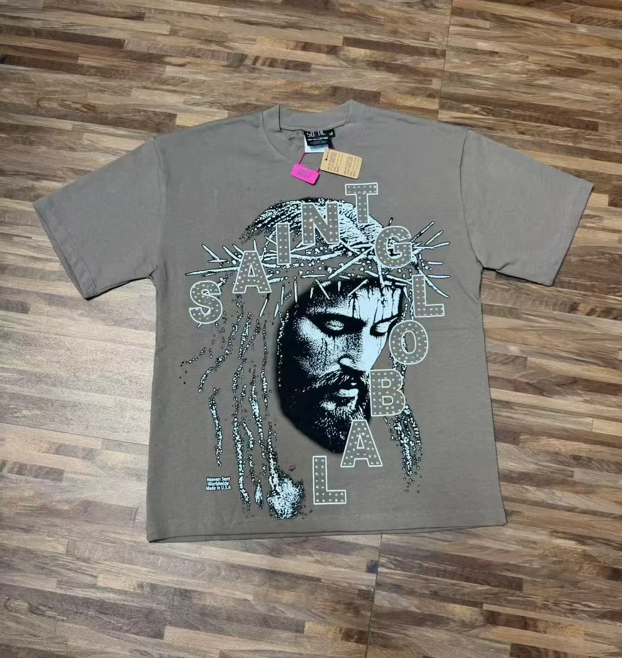 Saint Laurent Saint ग्राफिक प्रिंट काली टी-शर्ट 14