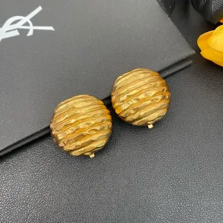 Saint Laurent Textured Ribbed Gold Spherical Earrings