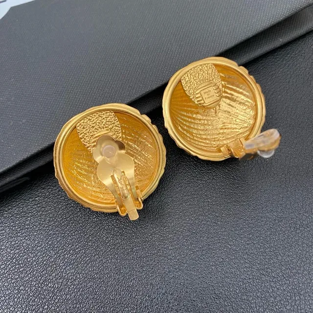 Saint Laurent Textured Ribbed Gold Spherical Earrings 5
