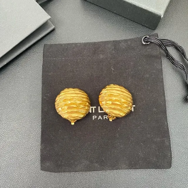 Saint Laurent Textured Ribbed Gold Spherical Earrings 8