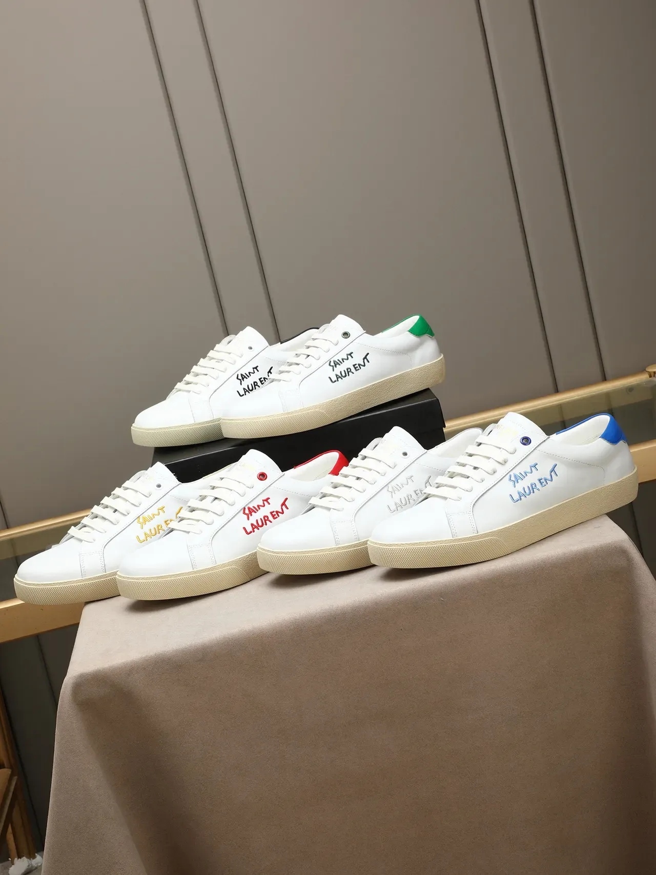 Saint Laurent White Beige Leather Embroidered Logo Lifestyle Sneakers 2