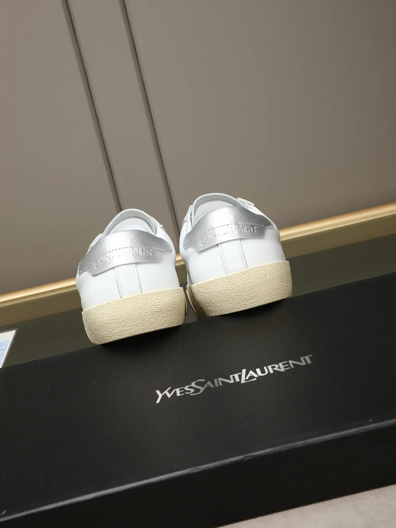 Saint Laurent White Beige Leather Embroidered Logo Lifestyle Sneakers 4