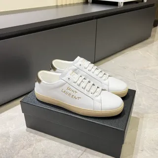 Saint Laurent White Gold Leather Embroidered Logo Lifestyle Sneakers