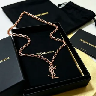 Saint Laurent YSL Chain Necklace Rose Gold Pavé Crystal Necklace