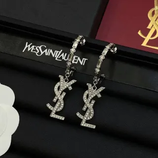 Saint Laurent YSL Monogram Crystal Pavé Dangling Earrings