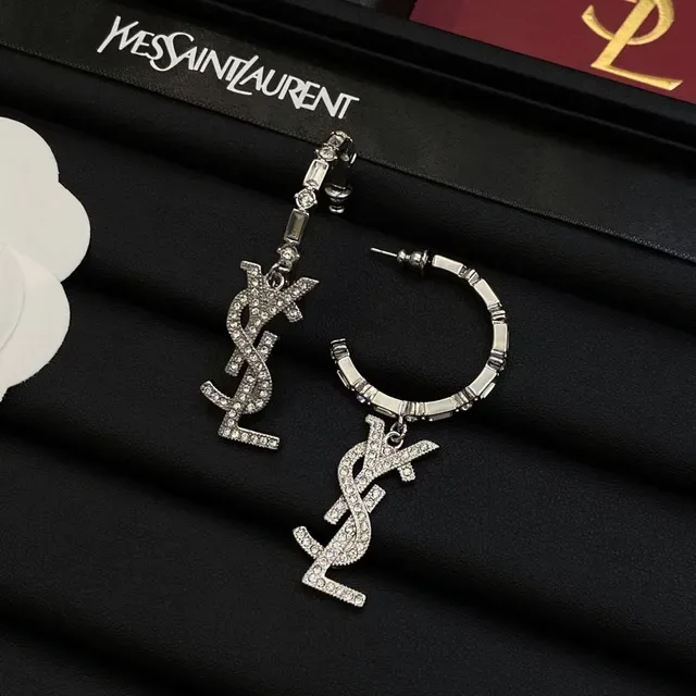 Saint Laurent YSL Monogram Crystal Pavé Dangling Earrings 2