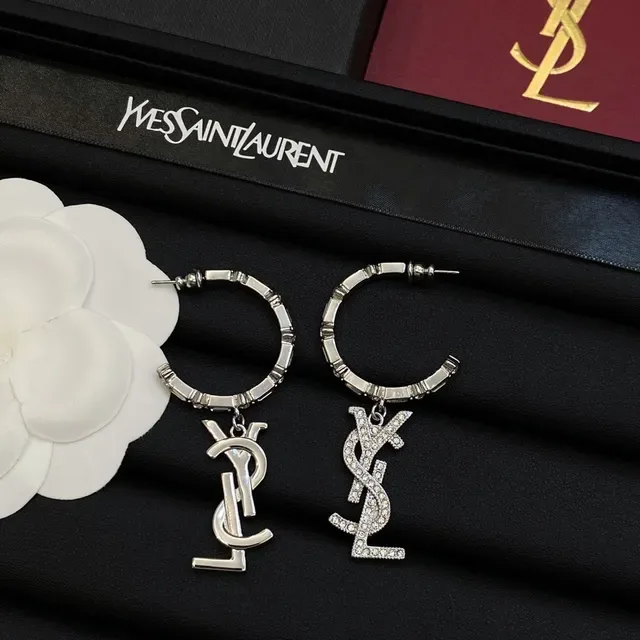 Saint Laurent YSL Monogram Crystal Pavé Dangling Earrings 3