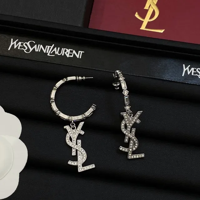 Saint Laurent YSL Monogram Crystal Pavé Dangling Earrings 4
