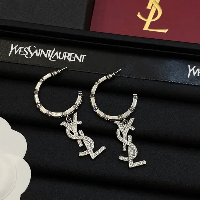 Saint Laurent YSL Monogram Crystal Pavé Dangling Earrings 5