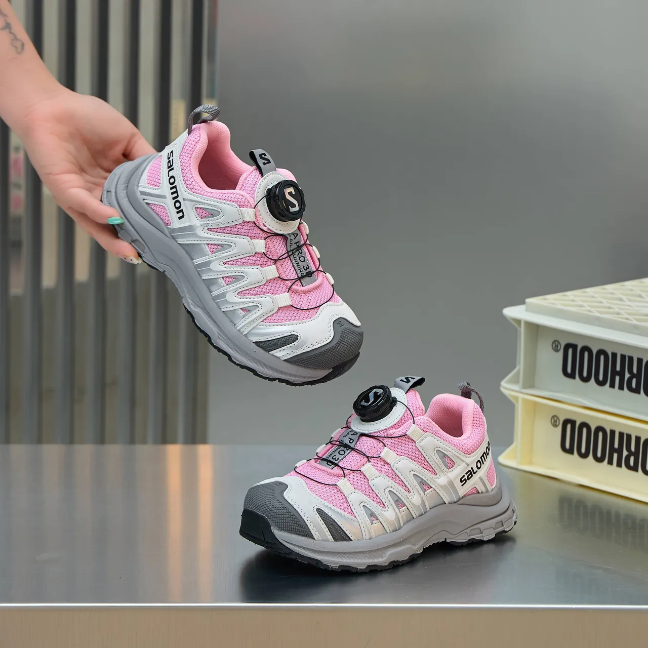 Salomon XT-4 Pink White Gray Kids Running Shoes 5