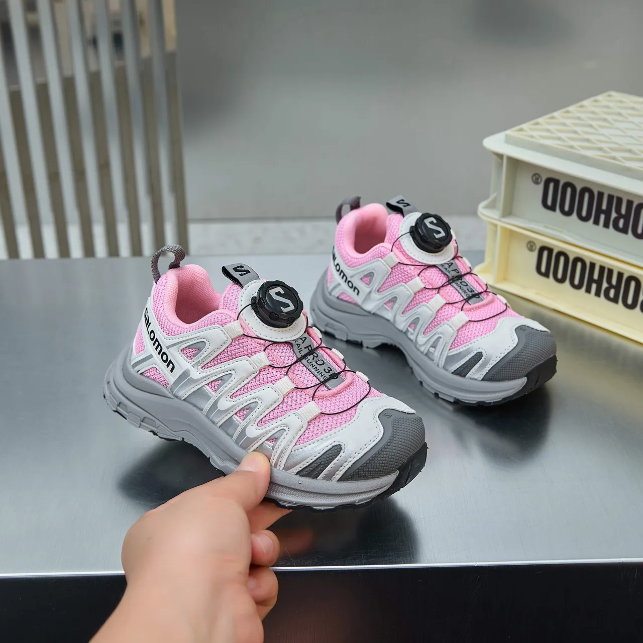 Salomon XT-4 Pink White Gray Kids Running Shoes 6