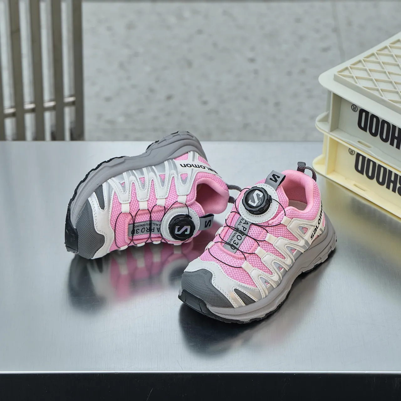 Salomon XT-4 Pink White Gray Kids Running Shoes 8