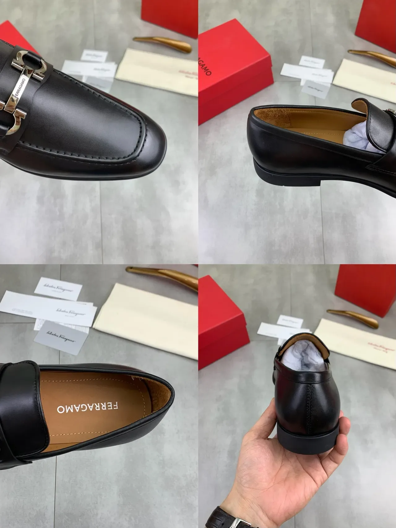 Salvatore Ferragamo Gancini Loafer Black Leather Square Toe Loafers 2
