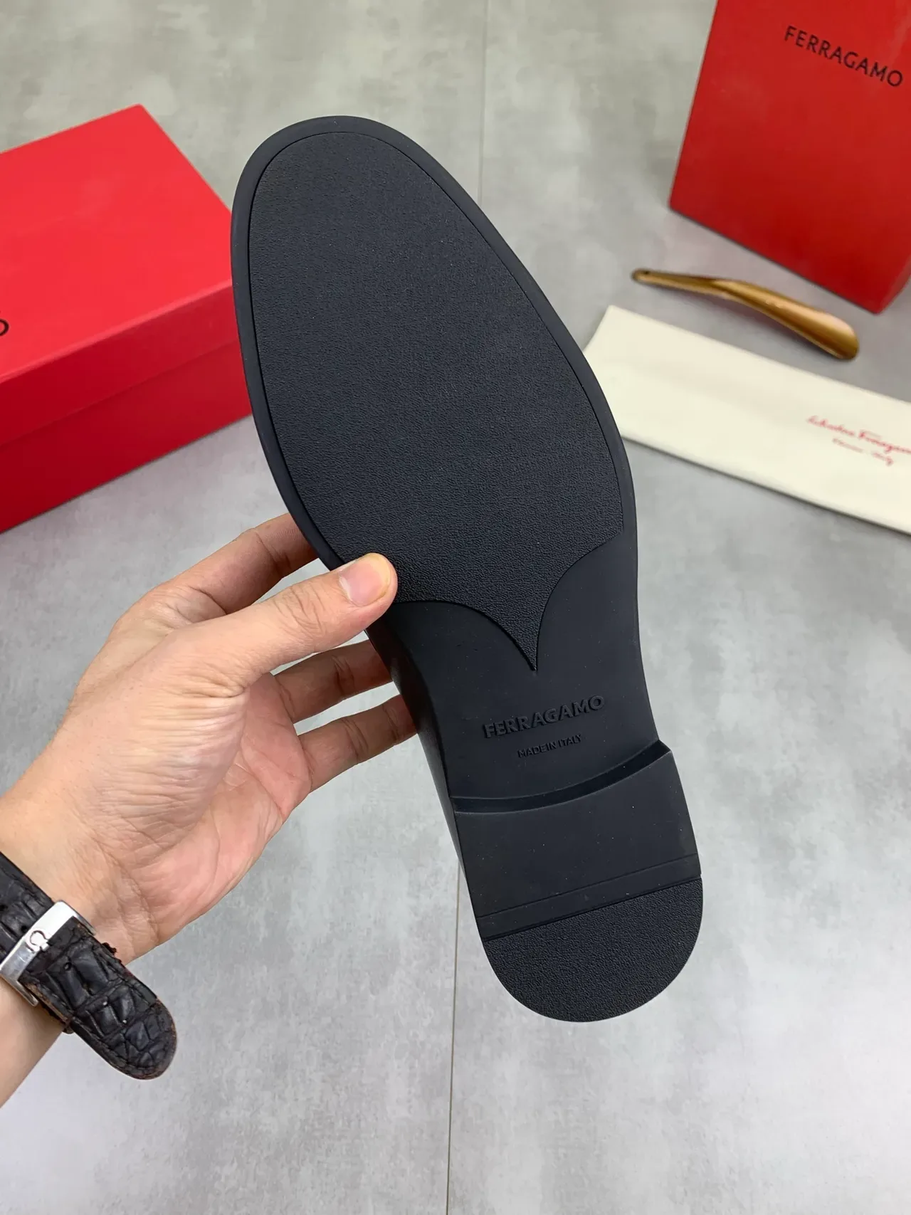 Salvatore Ferragamo Gancini Loafer Black Leather Square Toe Loafers 3