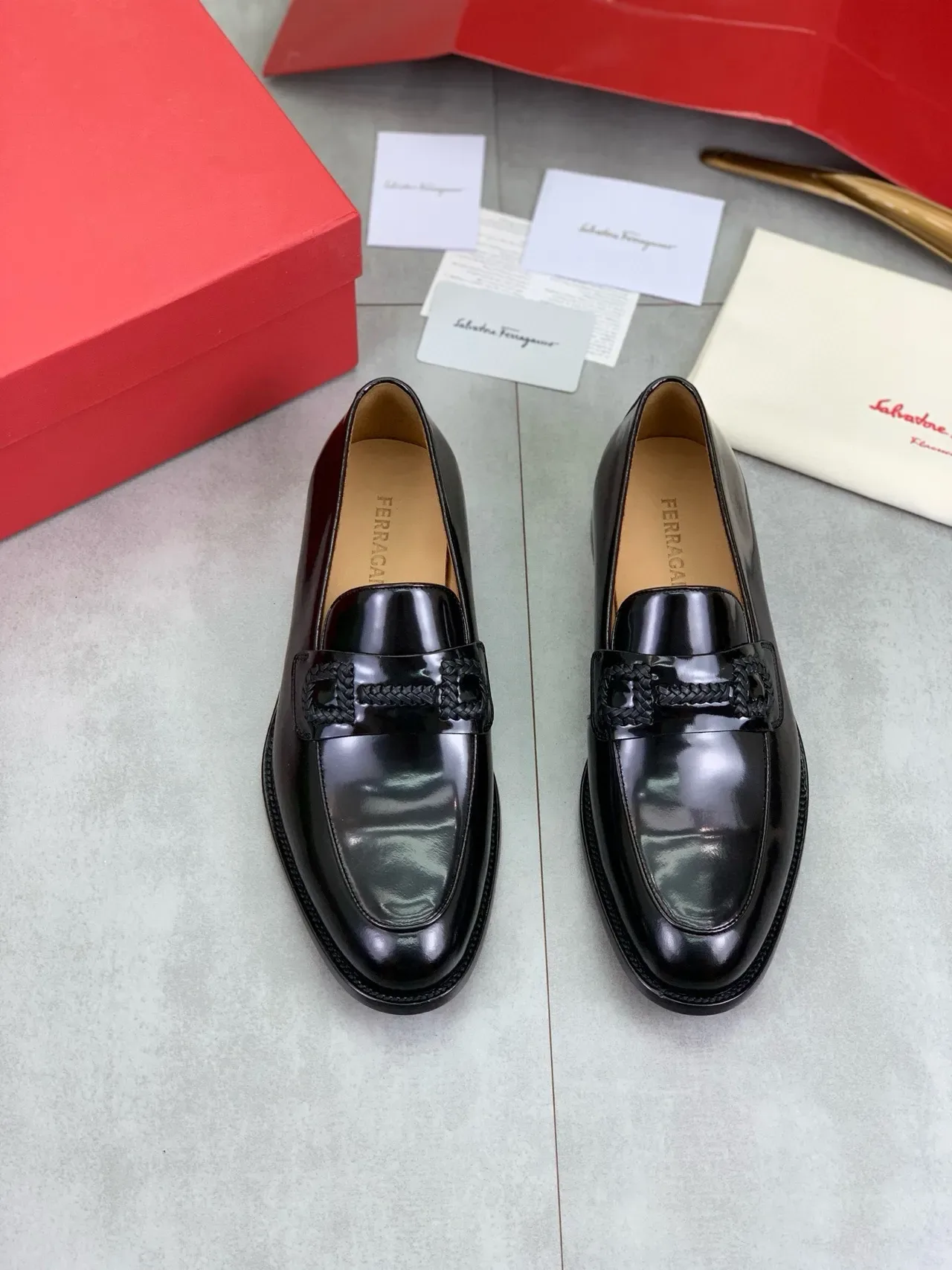 Salvatore Ferragamo Gancini Loafer Black Patent Leather Loafers 5