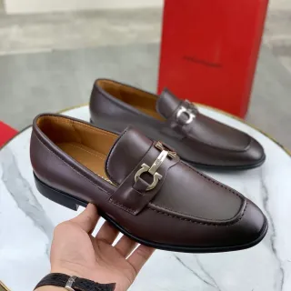 Salvatore Ferragamo Gancini Loafer Brown Leather Square Toe Loafers