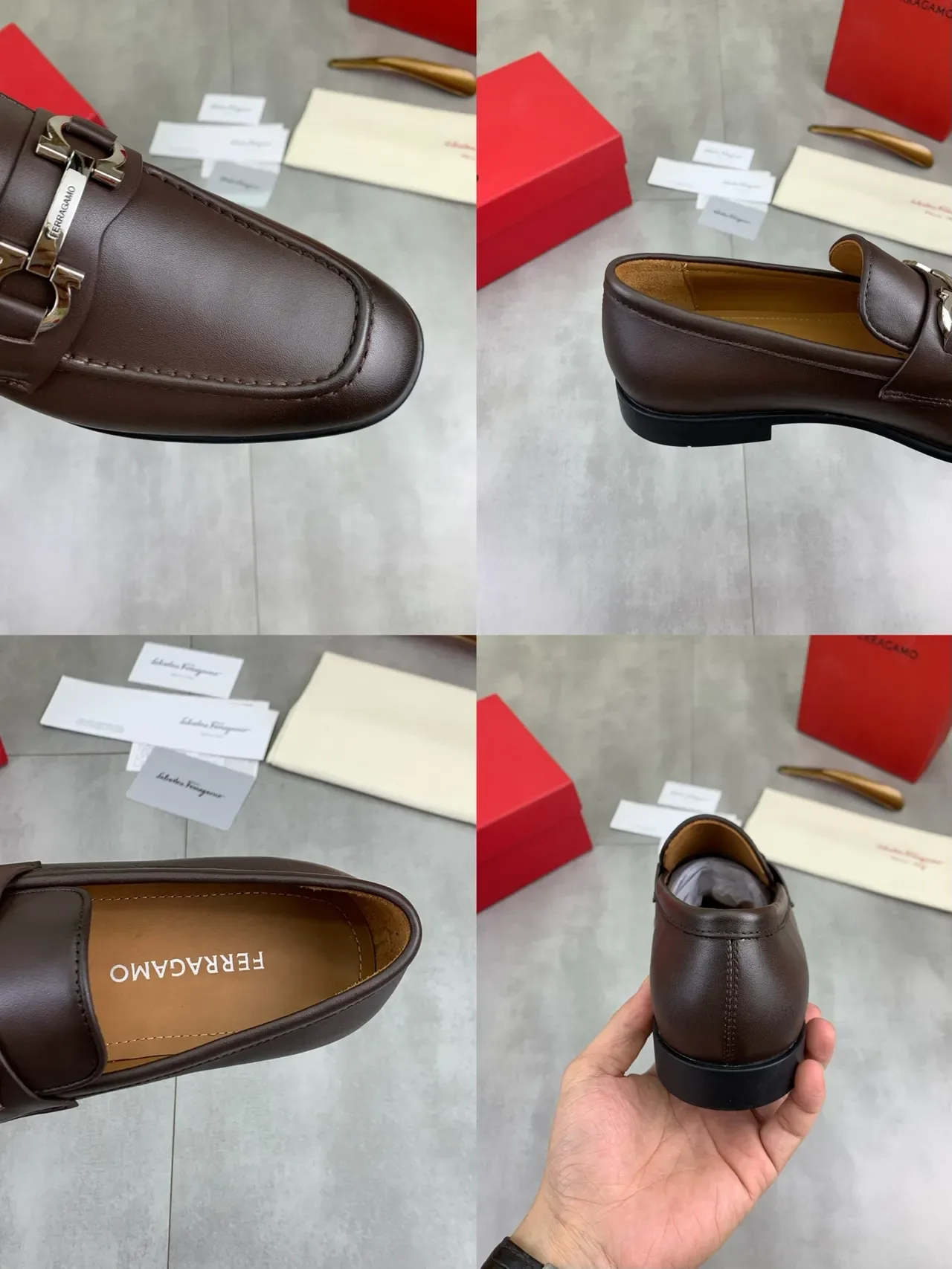 Salvatore Ferragamo Gancini Loafer Brown Leather Square Toe Loafers 2