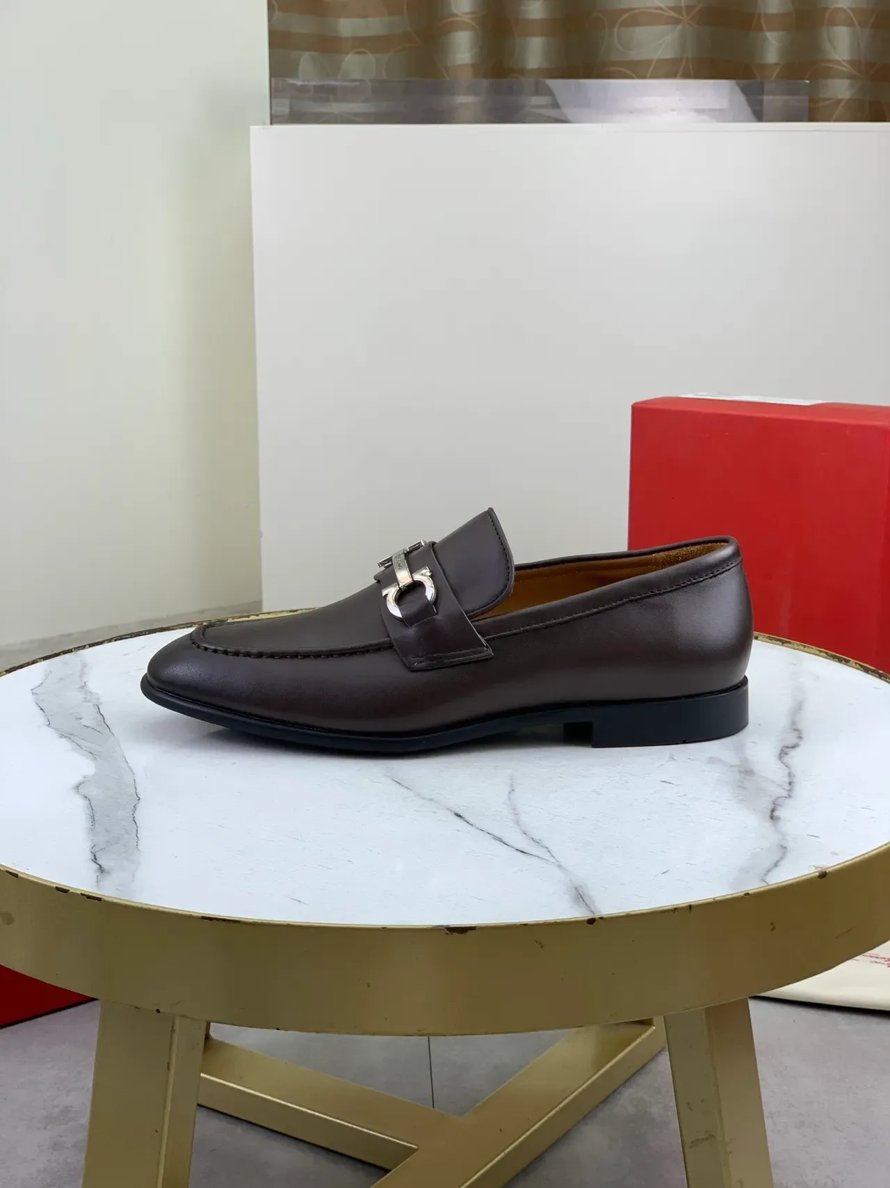 Salvatore Ferragamo Gancini Loafer Brown Leather Square Toe Loafers 5