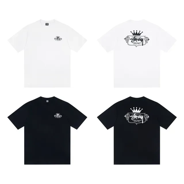 Stussy White Black Graphic Print Crown Motif T-Shirt 2