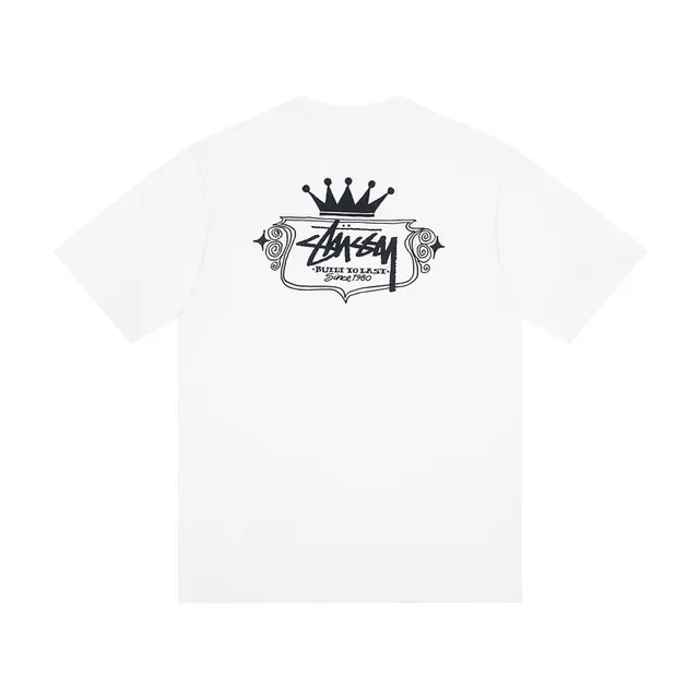 Stussy White Black Graphic Print Crown Motif T-Shirt 3