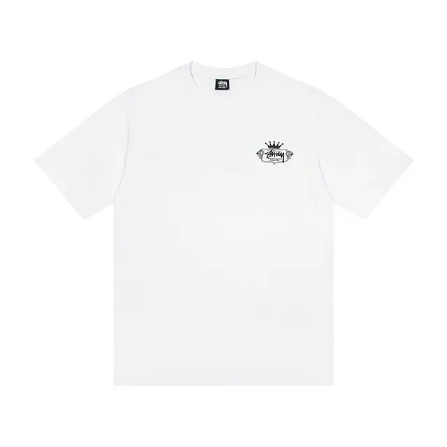 Stussy White Black Graphic Print Crown Motif T-Shirt 4