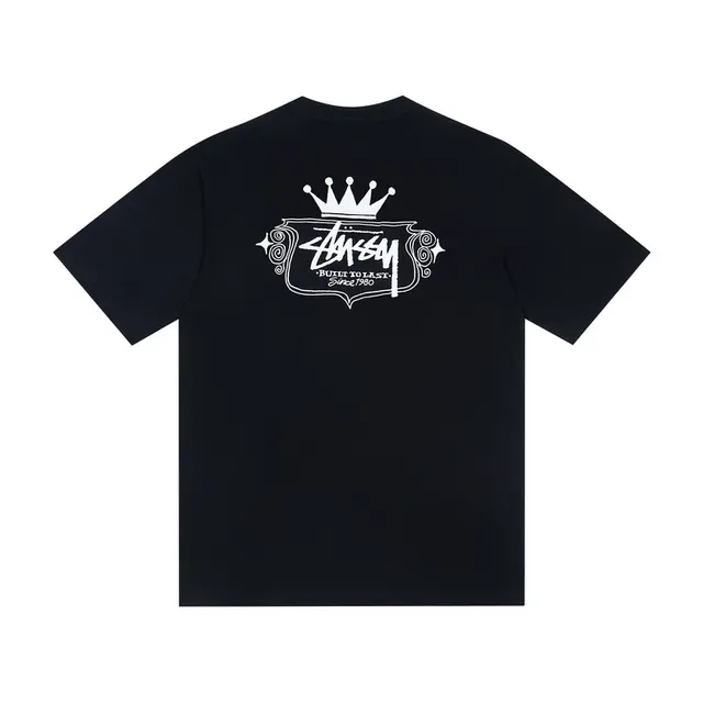 Stussy White Black Graphic Print Crown Motif T-Shirt 5