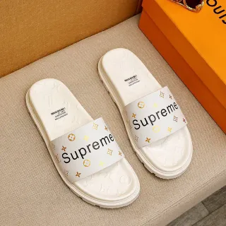Supreme Slide White Gold Molded Rubber Sole Slippers