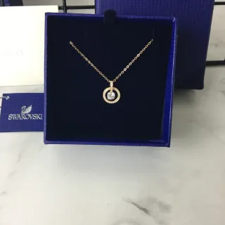 Swarovski Gold Transparent Chain Circular Double-Ring Pendant Necklace