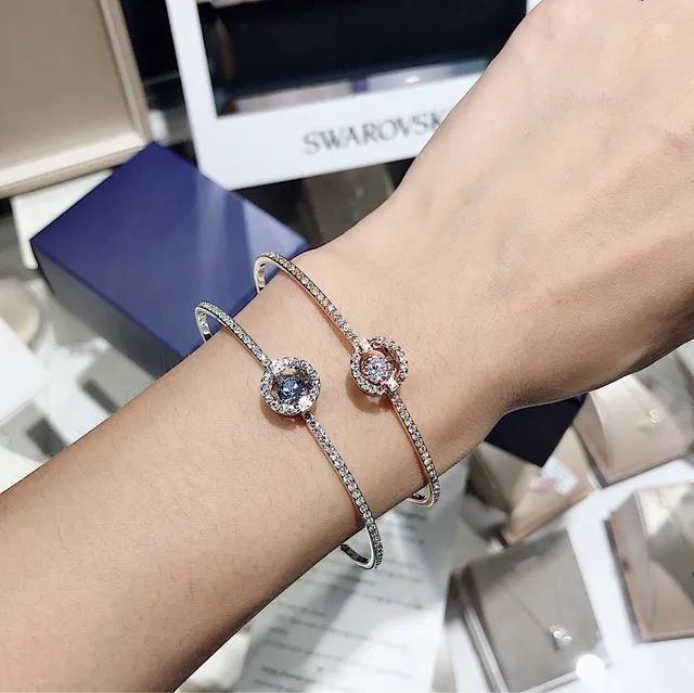 Swarovski Bracelet Bande Cristal-Pavé Halo Bleu Argent 3