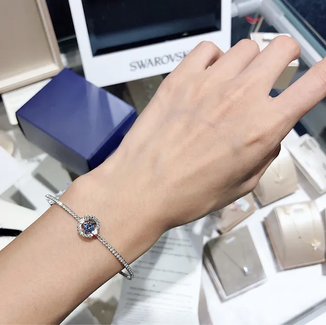 Swarovski Bracelet Bande Cristal-Pavé Halo Bleu Argent 4